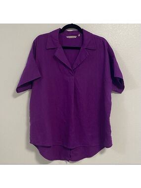 Soft Surrounding Shirt Women’s Size Large Purple 100% Linen button up Shirt